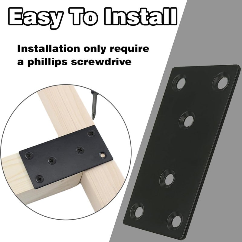 XHMAXE 35-Pack Mending Plates for Wood, 2.36” 304 Stainless Steel Straight Mending Joining Plates, Heavy Duty Metal Brackets for Brace, Wood Furniture Fence Bookcase- Black - Image 4